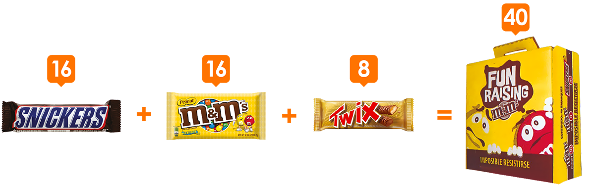 Contenido de la caja para vender chocolates m&ms y lograr la recaudación de fondos Contenido de la caja para vender chocolates m&ms y lograr la recaudación de fondos